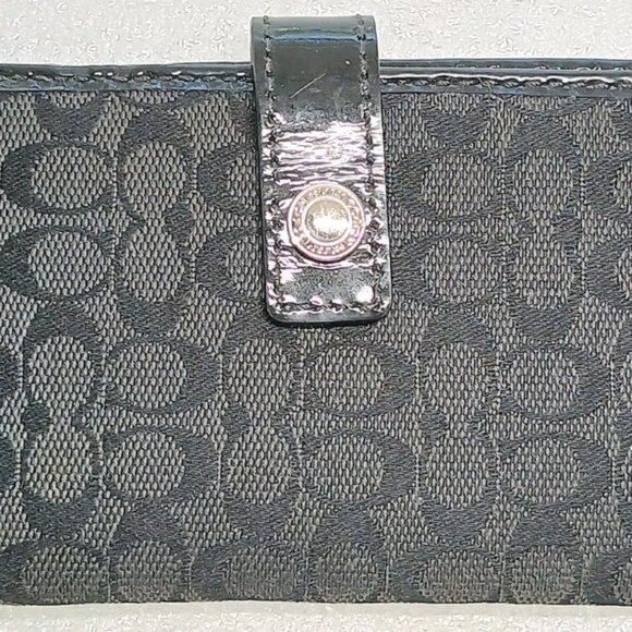 Coach Black Signature Canvas & Leather Tab Snap Wallet F10709 VGUC - Picture 10 of 15